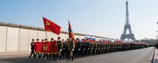 Париж встретил участников "Бессмертного полка" с символами Победы